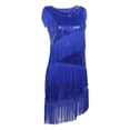 thumbnail image 2 of Vestido de baile latino con borlas para mujer, disfraz de los años 20, atuendo para actuación en el escenario Azul real, 2 of 9