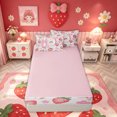 thumbnail image 4 of meiyoeat Strawberry Letter D Zipper Comforter Set with Fitted Sheet and 2 Pillowcases for Kids Girls, Cartoon Ribbon Zipper Bedding Set, Pink, Pink Reversible, 3 Pieces, 4 of 6
