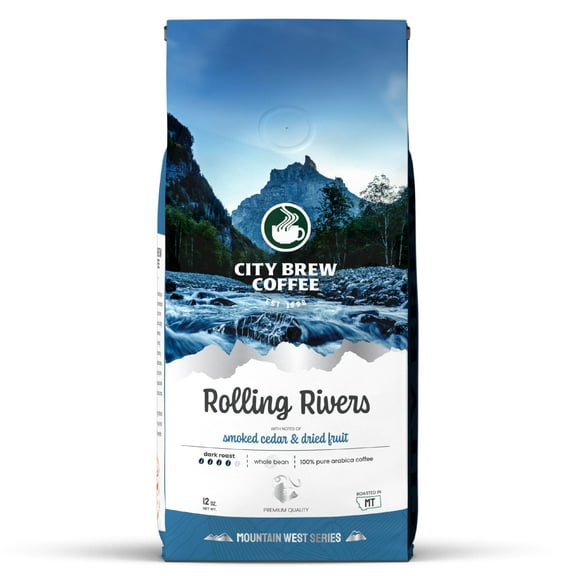 City Brew Rolling Rivers Blend Dark Roast Whole Bean Coffee, 12 Ounce