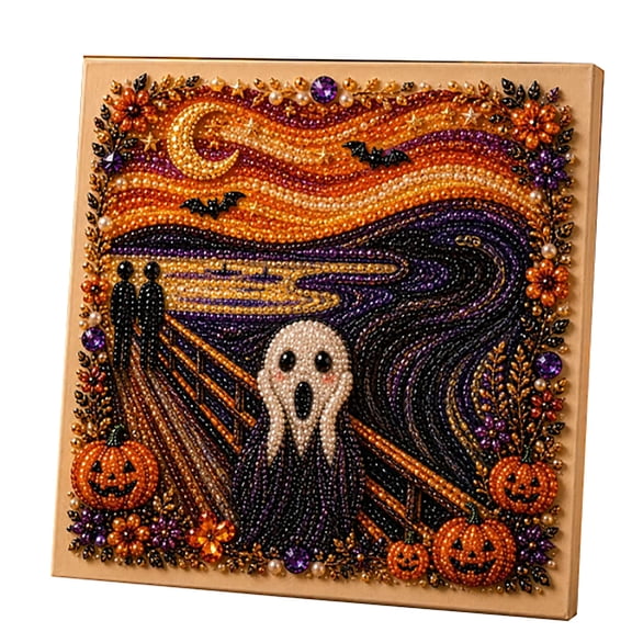 Halloween Ghost Pearl Art Kit Spooky Diamond Art DIY Kit with Crystal Pearl Beads for Adults Fall Home Decor Wall Art Gift for Christmas Craft Lovers Mom Friends,The Scream