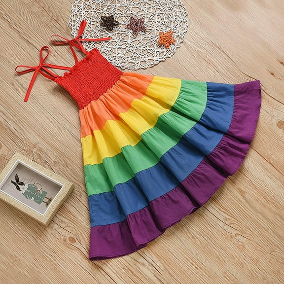 HOMEMAXS Rainbow Skirt One-piece Skirt Sleeveless Strapless Skirt Beach Dress Party Performance Costume for Party Home (Red, Fit for 120cm Height)