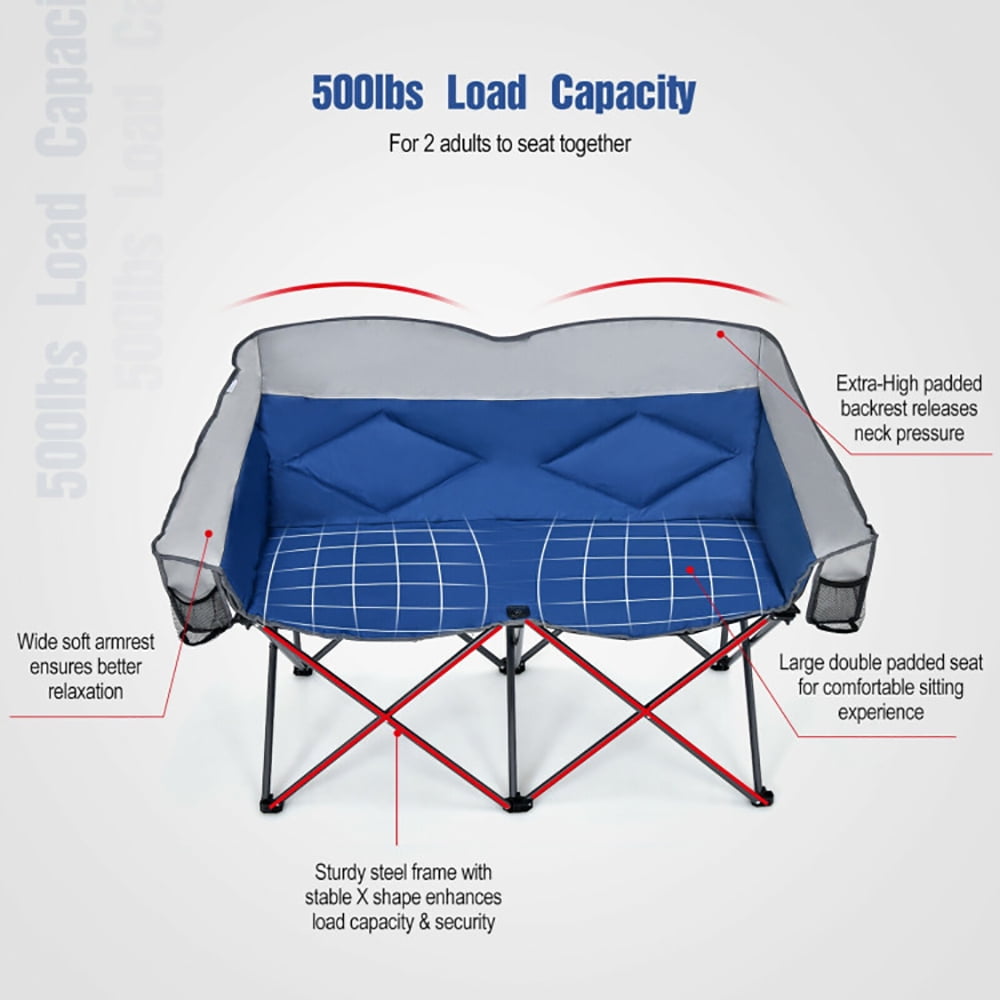 Aimee Lii Folding Camping Chair with Bags and Padded Backrest, Heavy Duty Extra Wide Folding Chair, Blue