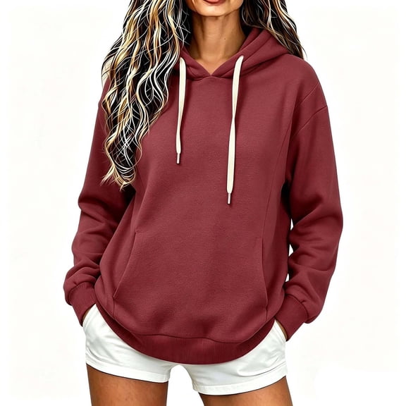 Perfectbot Women's Drop Shoulder Drawstring Hoodie, Long Sleeve Kangaroo Pocket Sweatshirt Fall Wear