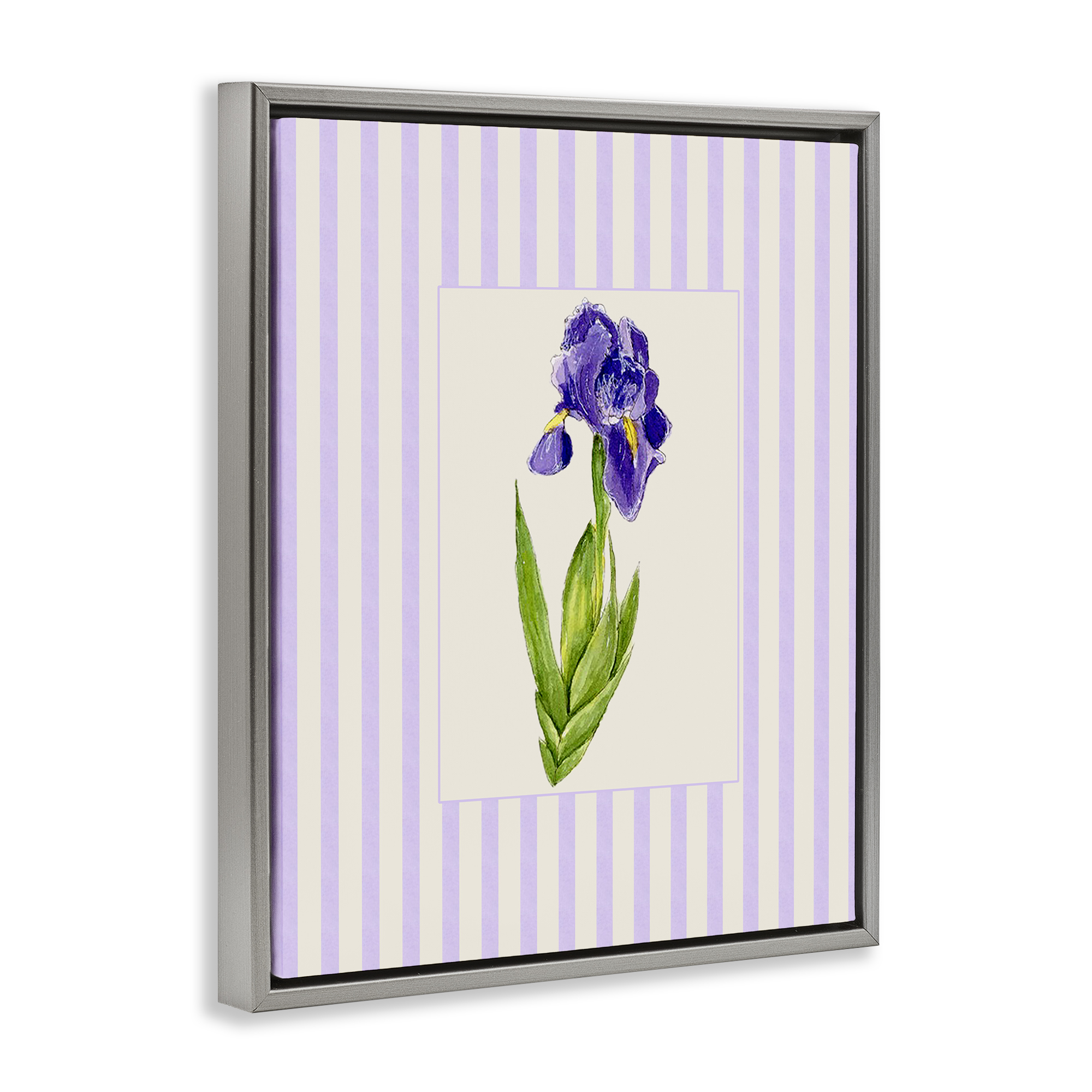 Purple Stripe Iris Gray Framed Floater Canvas Wall Art, design by Lisa Wehmeyer