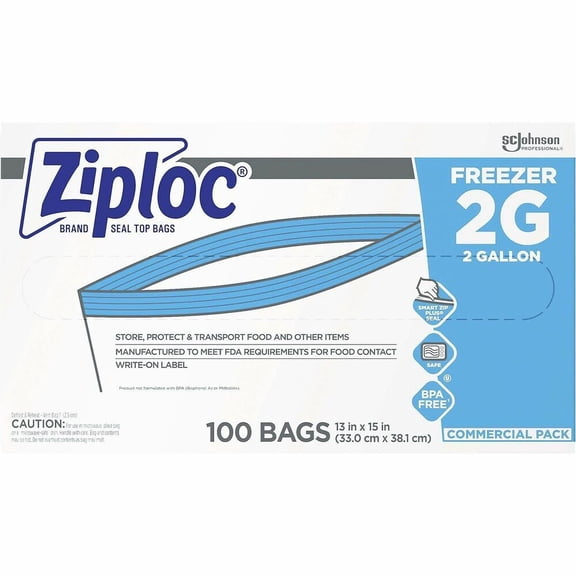 2-Gallon 2.7 mil. 13 in. x 15.5 in. Double Zipper Freezer Bags - Clear (100/Carton)