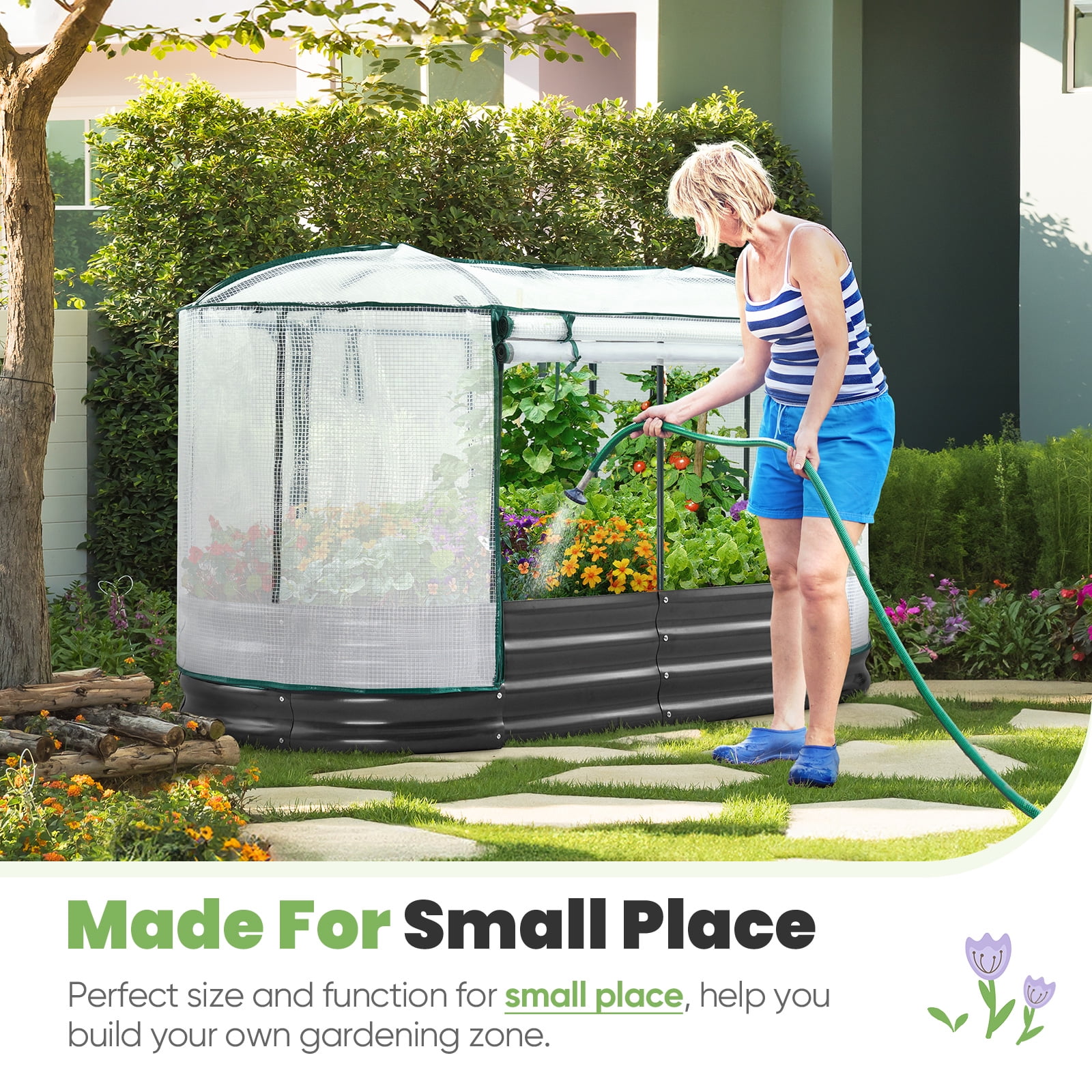 KING BIRD 6x3x1 ft Raised Garden Bed with Cover Galvanized Oval Planter Garden Box Outdoor for Gardening, Vegetables, Flowers , White