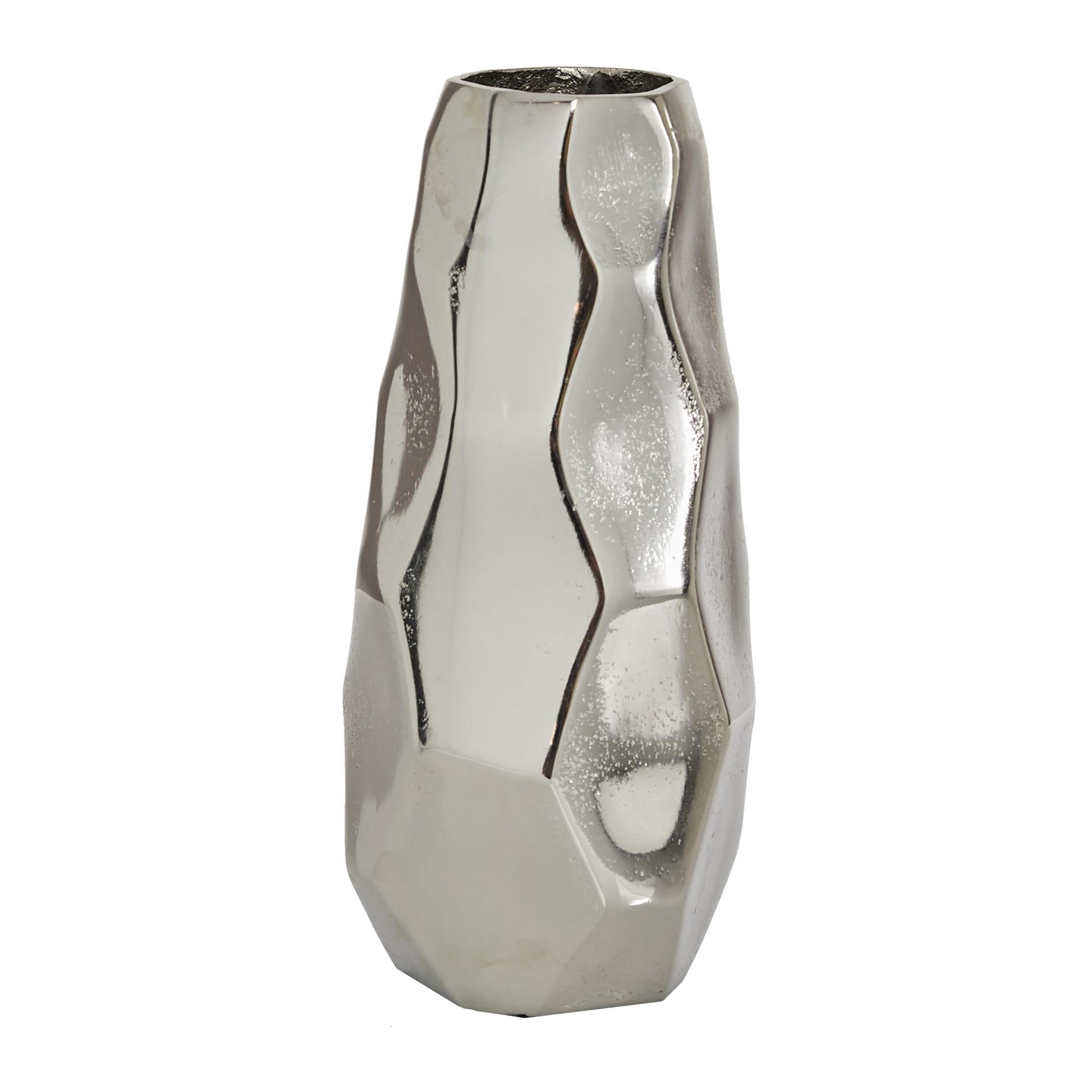 DecMode 12" Geometric Silver Aluminum Metal Vase