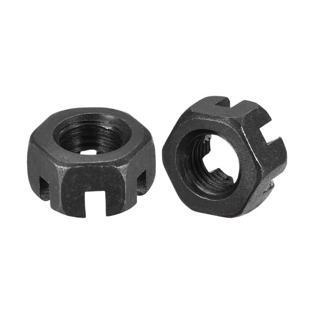 Tuerca hexagonal ranurada M10x1.25mm, tuerca hexagonal de acero al carbono grado 4.8, negra, paquete de 12