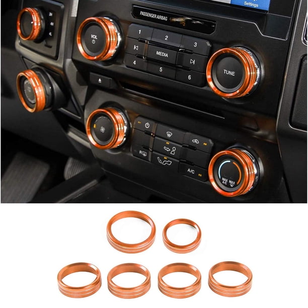 Para F150 interruptor de aire acondicionado remolque 4WD VOL perilla botón embellecedor para Ford F150 XLT 2016 2017 2018 2019 aluminio naranja 6 piezas (no para 2021 2022)