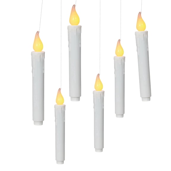 Indoor Battery-Operated LED Flameless Hanging Christmas Taper Candles, White, 7", 6 Count, by Holiday Time