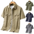 thumbnail image 4 of Cargo Shirt for Men Short Sleeve Multi-Pocket Summer, Casual Button Down Shirt Tops, Khaki, 4 of 8