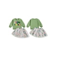 thumbnail image 2 of Kids Baby Girls Skirt Clothing Set, 6 12 18 24 Months 2T 3T 4T Long Sleeve Embroidery Letters Sweatshirt with Rainbow Clover Print Tulle Skirt 2-piece Outfit, 2 of 9