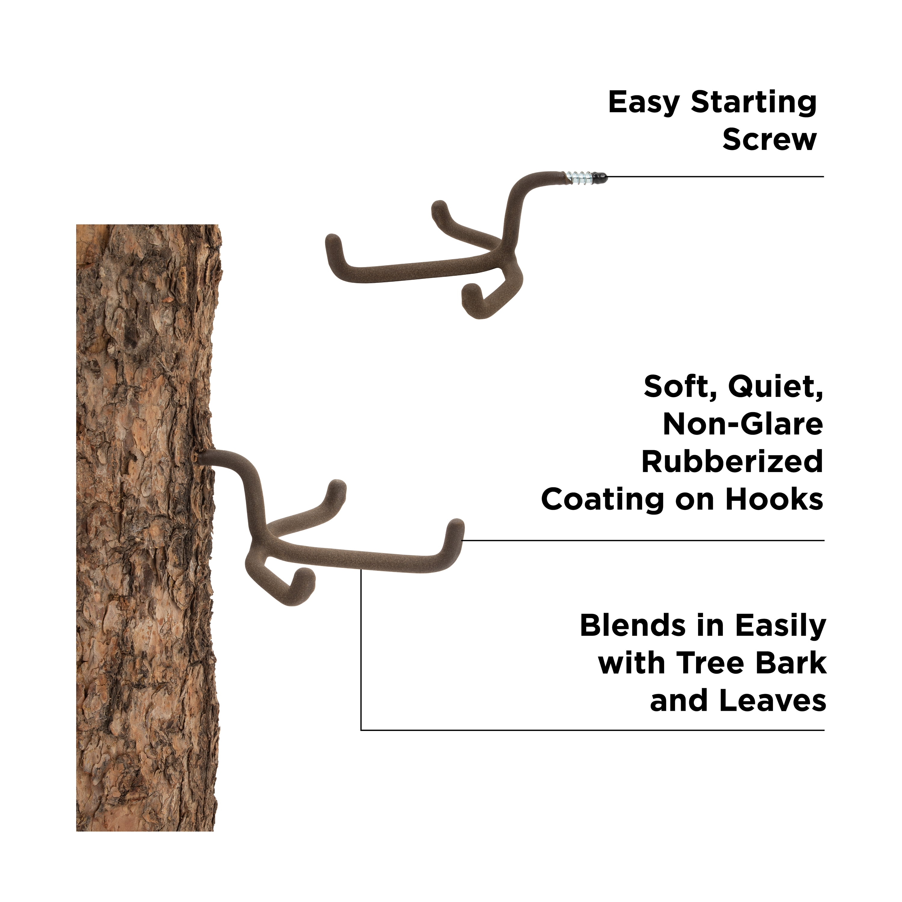 (2 pack) Allen Company Triple Screw-In Gear Hanger & Hook - Lightweight Quiet Design for Tree Stand & Blind - Brown