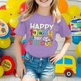 thumbnail image 2 of 100 Days Of School Shirt Kids Girl Letter Print Short Sleeve T Shirts Round Neck Loose Holidays Tops Kids Summer Clothing Purple,150（10-11 Years）, 2 of 4