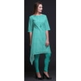 thumbnail image 3 of Bimba Green Blocks Block Printed Asymmetrical Kurti Tops For Women Indian Summer Dress Tunic Small, 3 of 6