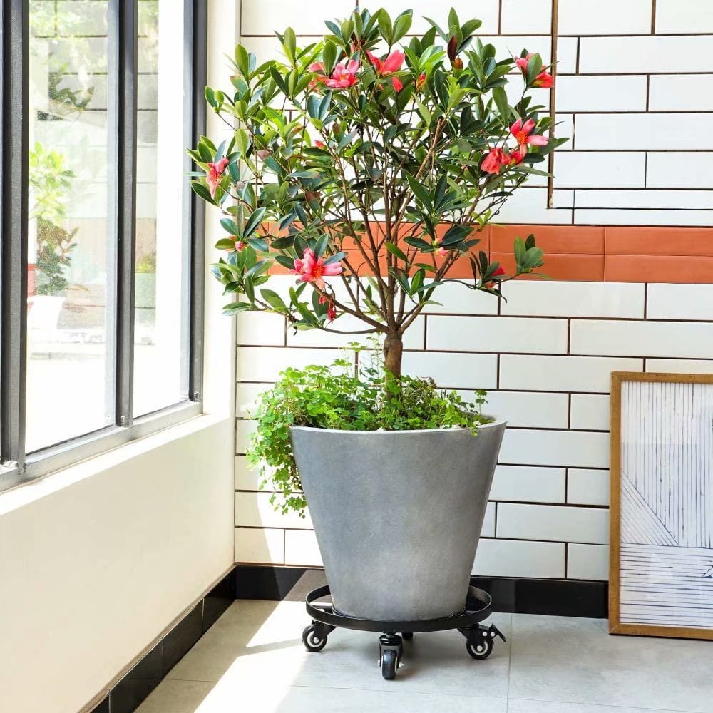 14" Metal Plant Caddy Heavy Duty Iron Potted Plant Stand with Wheels