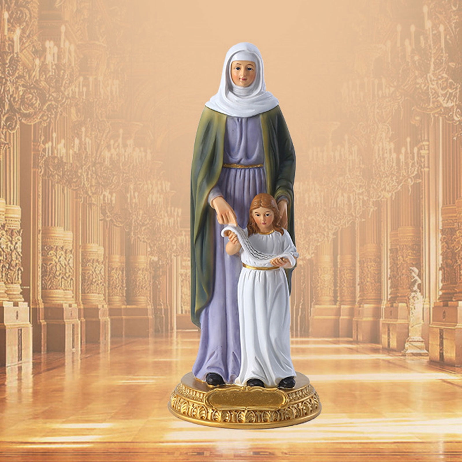 Oasiva Virgin Mary with Saint Anne Blessed Catholic Sculpture Resin Christian Statue for Home Living Room Garden Church Decoration Religious Gift