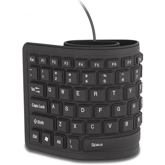 YUYAN-Foldable Silicone Keyboard USB Wired Waterproof Rollup Keyboard for PC Notebook Laptop (All Black)