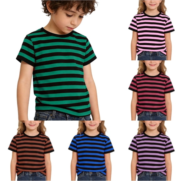 WhouRiu Boys Girls Striped Graphic Tees Kids Unisex Short Sleeve Crew Neck Tshirt Comfortable Cute Casual Summer T Shirts,10-11 Years