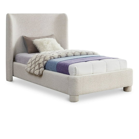 Meridian Furniture Penny Cream Boucle Fabric Twin Bed