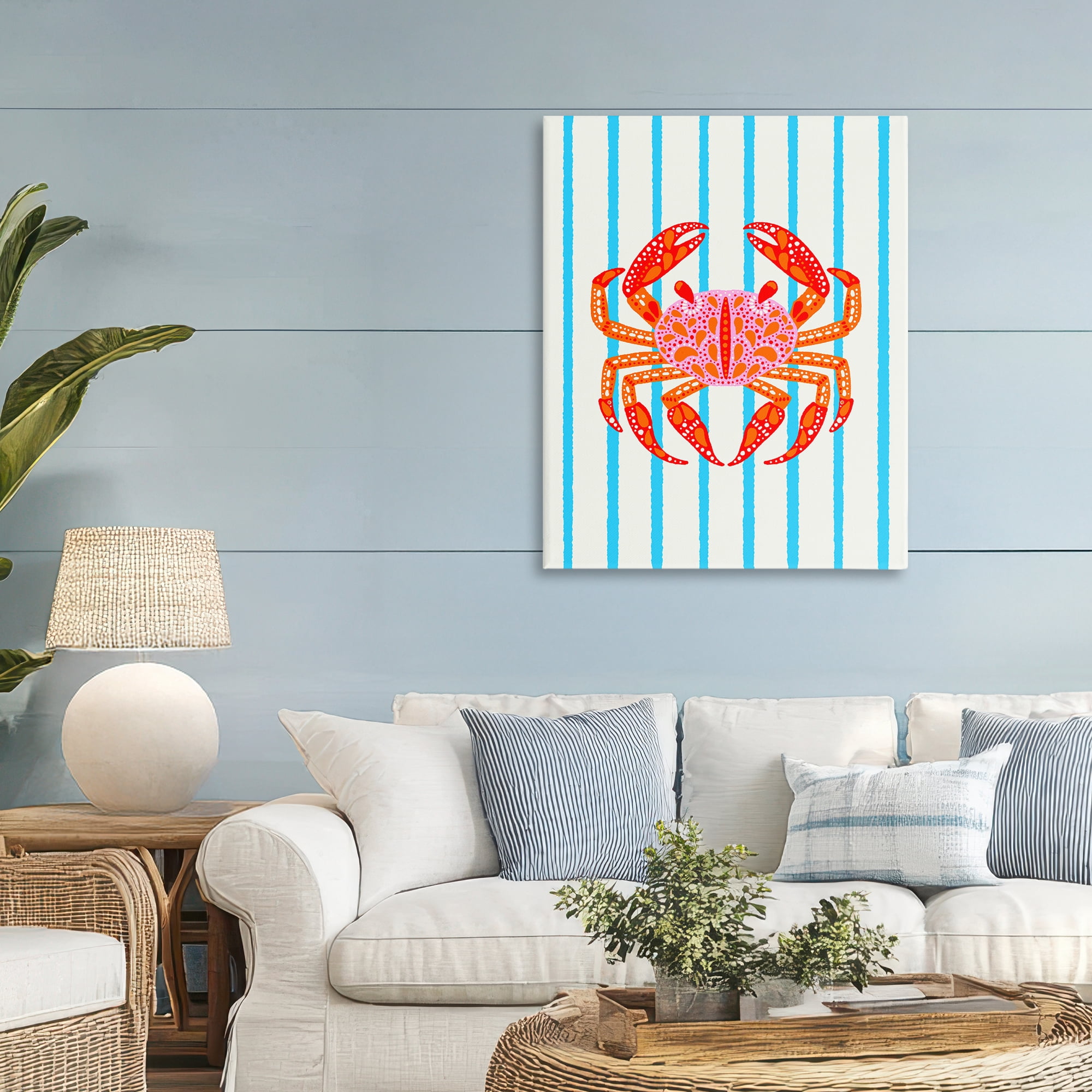 Stupell Industries Bright Crab on Stripes Canvas Wall Art, design by Indira Prieto | IndySign