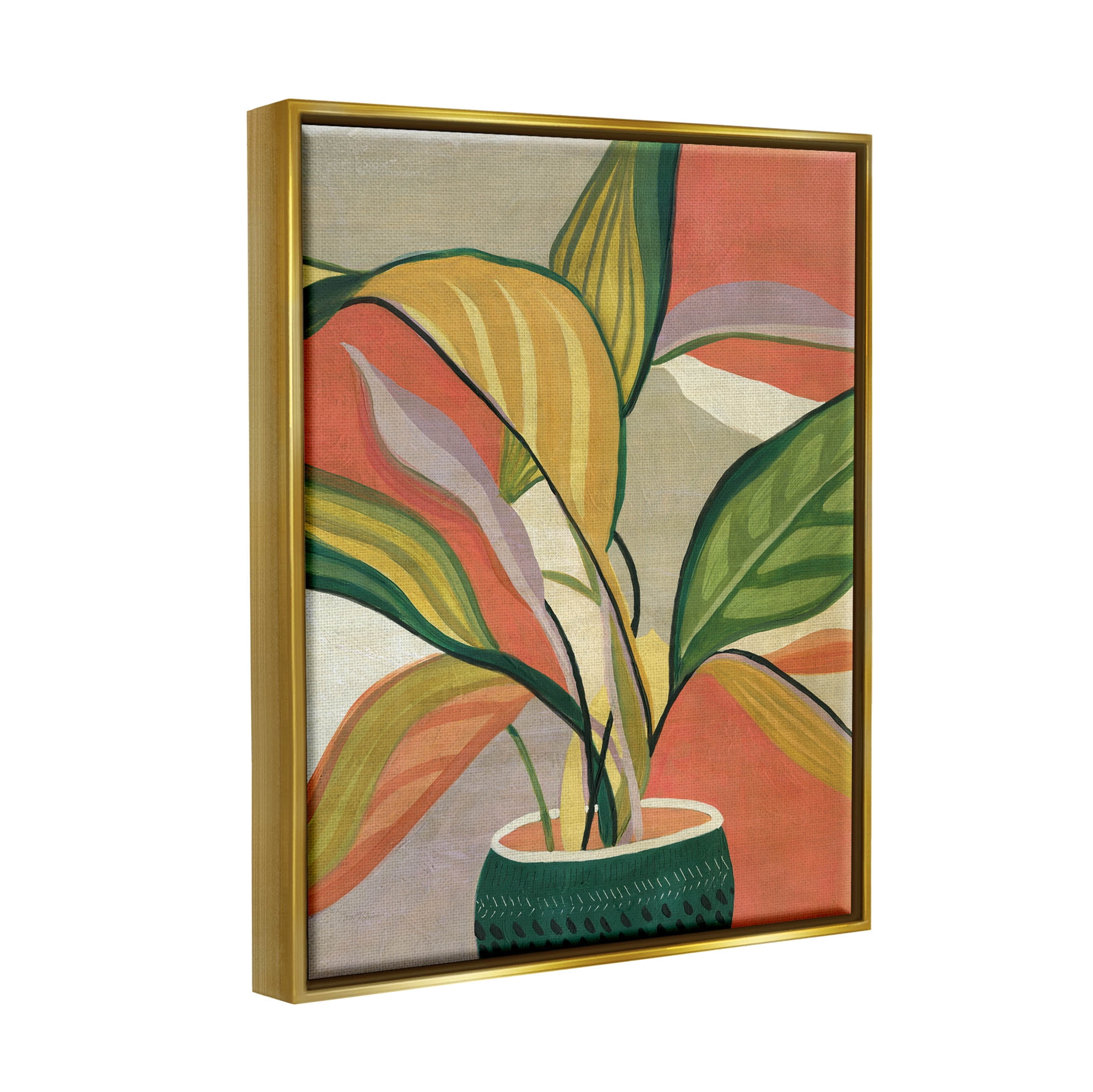 Stupell Industries Modern Tropical Potted Plant Painting Metallic Gold Floating Framed Canvas Print Wall Art, Design by Carol Robinson