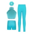 thumbnail image 2 of TTAO 4 Piece Dance Outfits Kids Girls Sleeveless Crop Tank Top and Short with Leggings Hairband Figure Skating Blue Green 14, 2 of 3