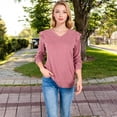 thumbnail image 4 of Women's Long Sleeve V-Neck Top with Ruffled Shoulder Detail - Large, Mauve Pink, 4 of 7