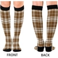 thumbnail image 2 of 1 Pairs Vintage Brown Plaid Classial Buffalo Check Tartan Compression Socks for Women Men Knee High Stocking for Running, Athletic, Medical Gift, 2 of 7