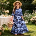 thumbnail image 7 of Toddler Girls Short Sleeve Dress Camouflage Print Summer A-Line Cute Maxi Casual Sundress Blue 9-10 Years, 7 of 7