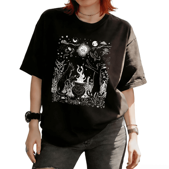 Cozymy Women T-shirt Casual Celestial Floral Graphic Tee Relaxed Fit Crewneck Top for Summer Daily Outfit Wardrobe Essential