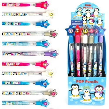 TINYMILLS 24 Pcs Penguins Multi Point Stackable Push Pencil Assortment with Eraser for Winter Themed Party Favor Ice Skating Party Favors Classroom Rewards Carnival Prizes