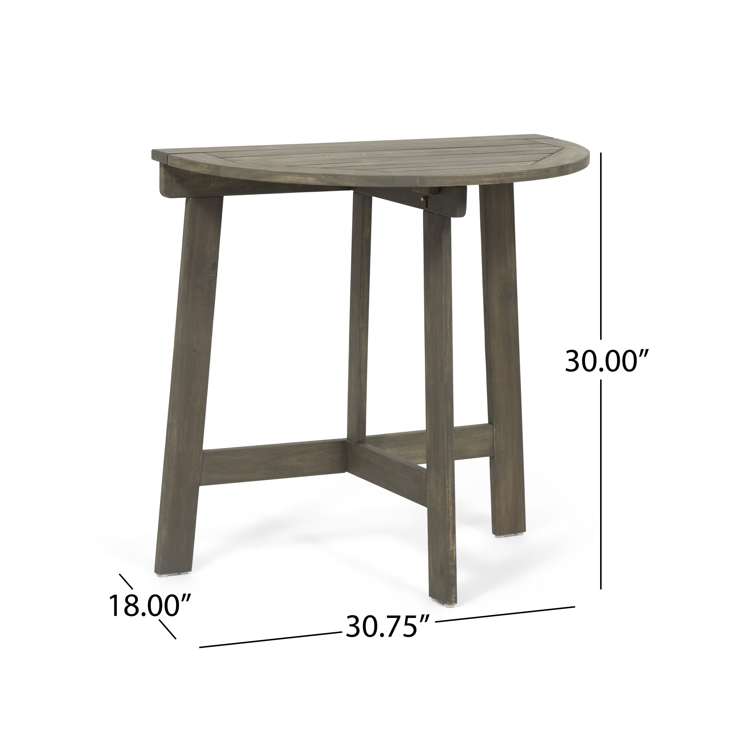 Outdoor Half Round Folding Bistro Table, Acacia Wood Desktop for Patio Balcony, Gray