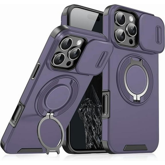 GAOBAO for iPhone 15 Plus Case & 14 Plus Case with Slide Camera Cover & Ring Stand, Magnetic Protection Rugged Hard Back Phone Case for 15/14 Plus 6.7"