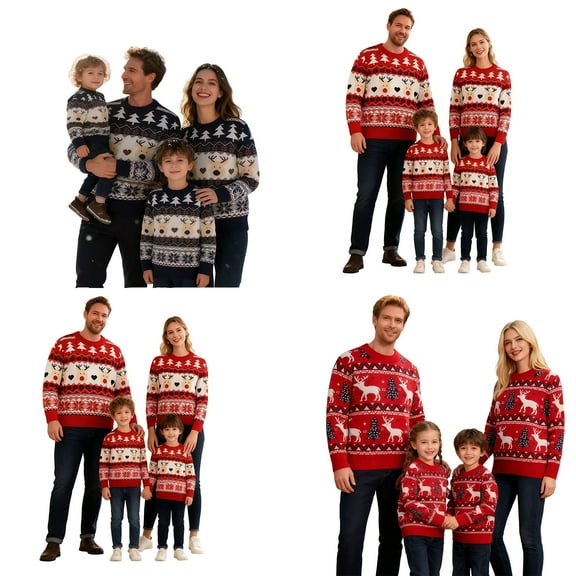 QIUOMBBP Ugly Christmas Sweater Family Matching Sets Casual Round Neck Long Sleeve Tops Holiday Knitted Pullover, Red, XL