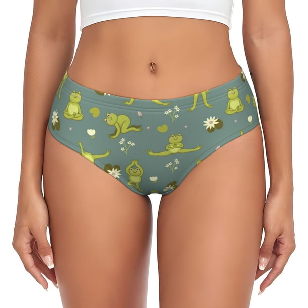 Fotbe Cute Yoga Frogs Calzones Estampados para Mujer – Ropa Interior de Algodón, Cómoda, Suave y Elástica-X-Small