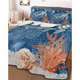 thumbnail image 3 of Quilts King Size Bedding Set, Sea Turtle Coastal Lightweight Quilted Comforter, Summer Beach Coral Nautical Navy Blue Soft Reversible Bedspread Coverlet with Pillow Covers for All Season, 96" x 106", 3 of 7