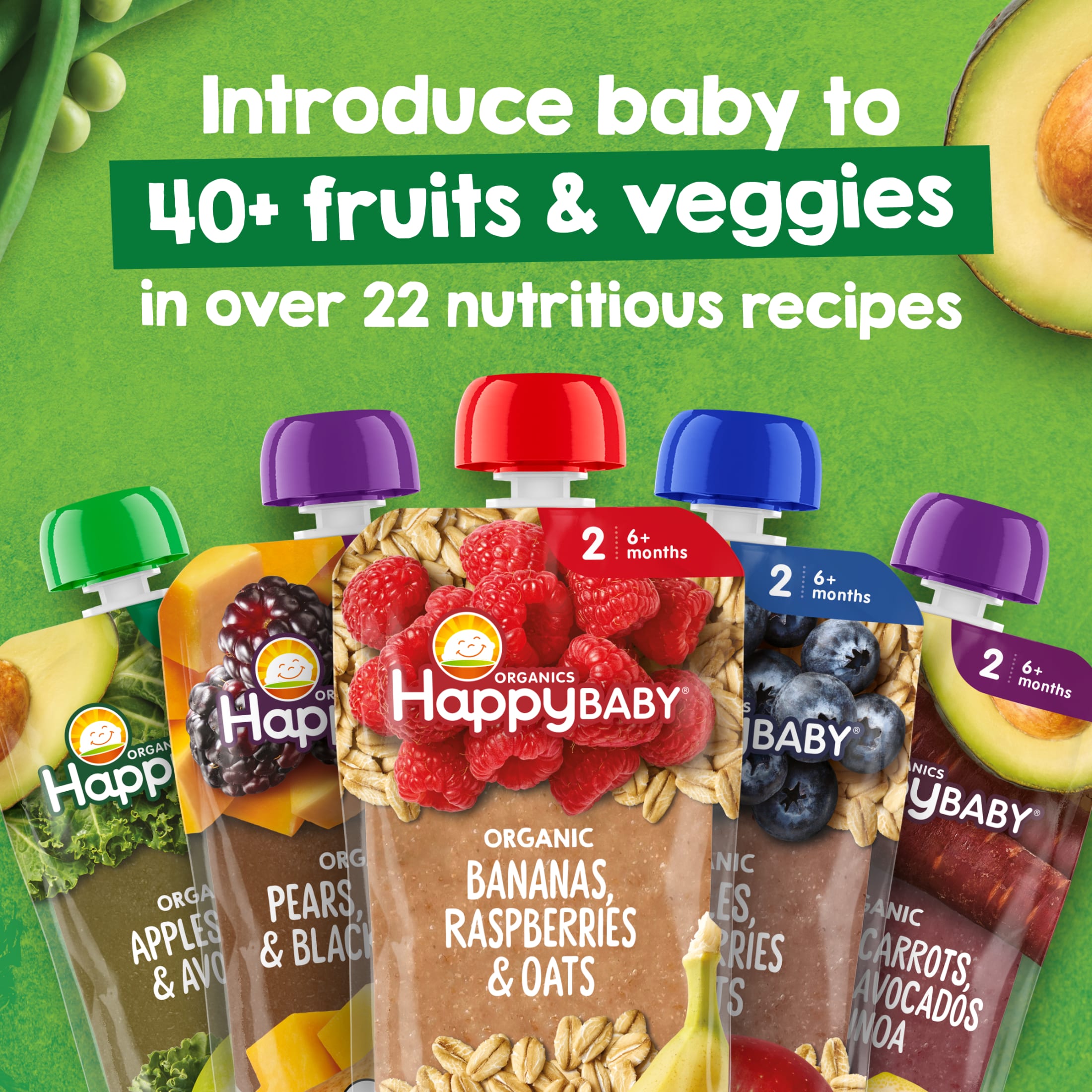 (paquete de 12) Comida orgánica para bebé Happy Baby Clearly Crafted, etapa 2, plátano, piña y granola, bolsa de 4 oz 6