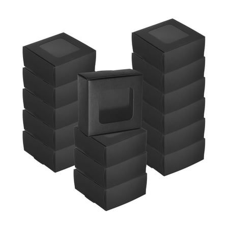 30Pcs Kraft Soap Boxes 2.6 x 2.6 x 1.2Inch Mini Kraft Treat Boxes with Clear Windowfor Party Treats Packaging (Black)