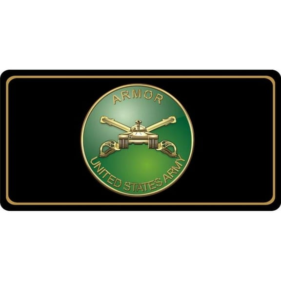 212 Main LPO4295 6 x 12 in. U.S. Army Armor Insignia Centered on Black Photo License Plate