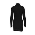 thumbnail image 5 of Women's Turtleneck Ribbed Knit Sweater Bodycon Dress Casual Solid Long Sleeve Dresses Simple Slim Fit Short Dress, 5 of 7