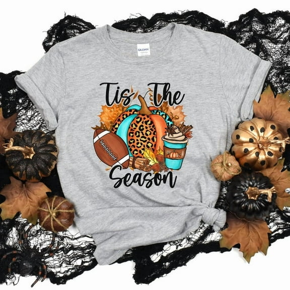 Fall Football Sweatshirt Pumpkin Leopard Graphic Shirt Thanksgiving Shirt Pumpkin Spice Lover Womens Tee Fall Football Season Gameday Coffee
