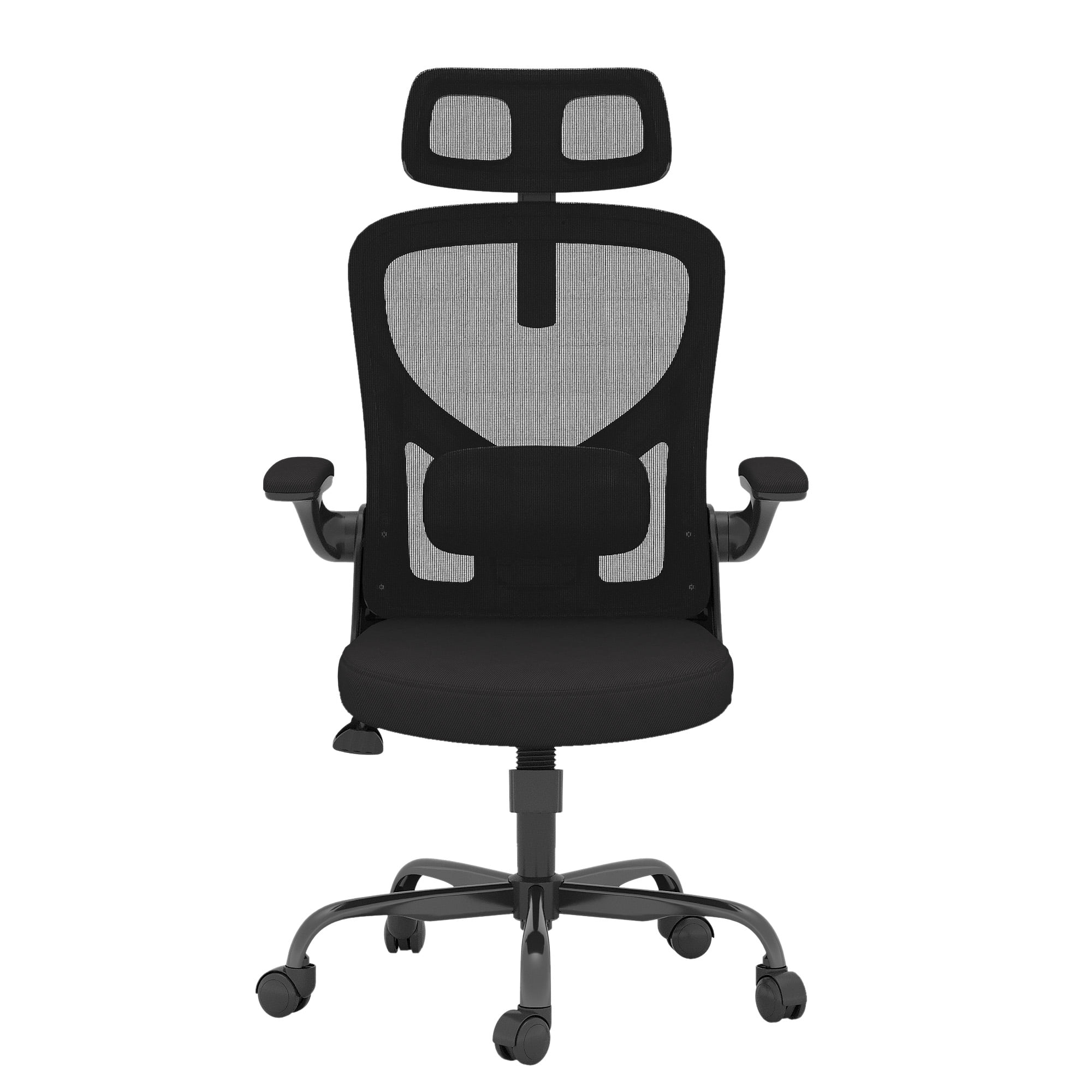 MAYEERTY Ergonomic Home Office Chair with Lumbar Support, Flip-Up Armrests, Headrest for Work & Study,Black