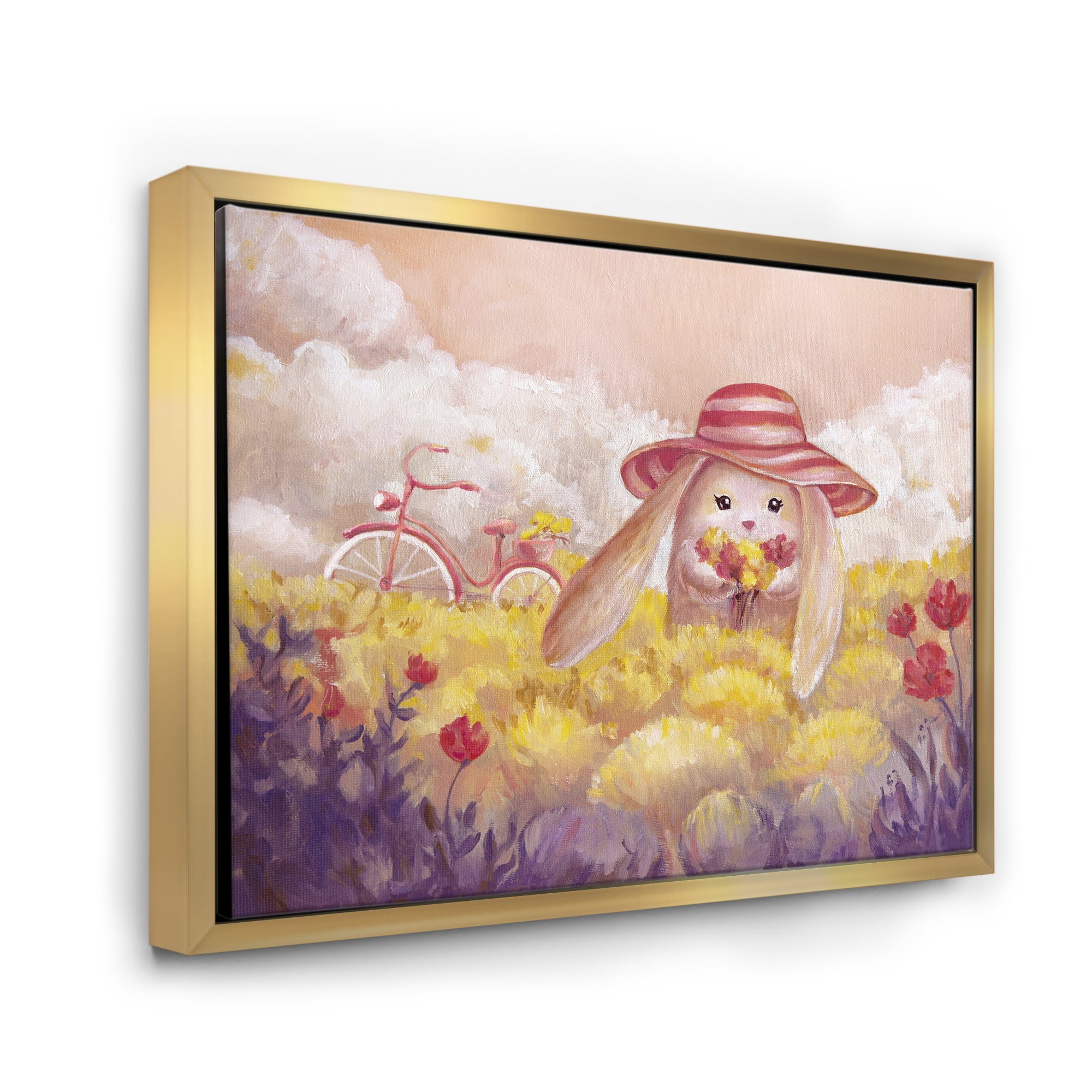 Designart 'Little Bunny With Yellow Flowers' Traditional Framed Canvas Wall Art Print