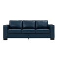 thumbnail image 5 of 93.7" Modern Style Living Room Sofa Faux Leather Couch, Square Arm Sofa with Cup Holder, Storage Sofa, Upholstered PU Leather (Blue), 5 of 11