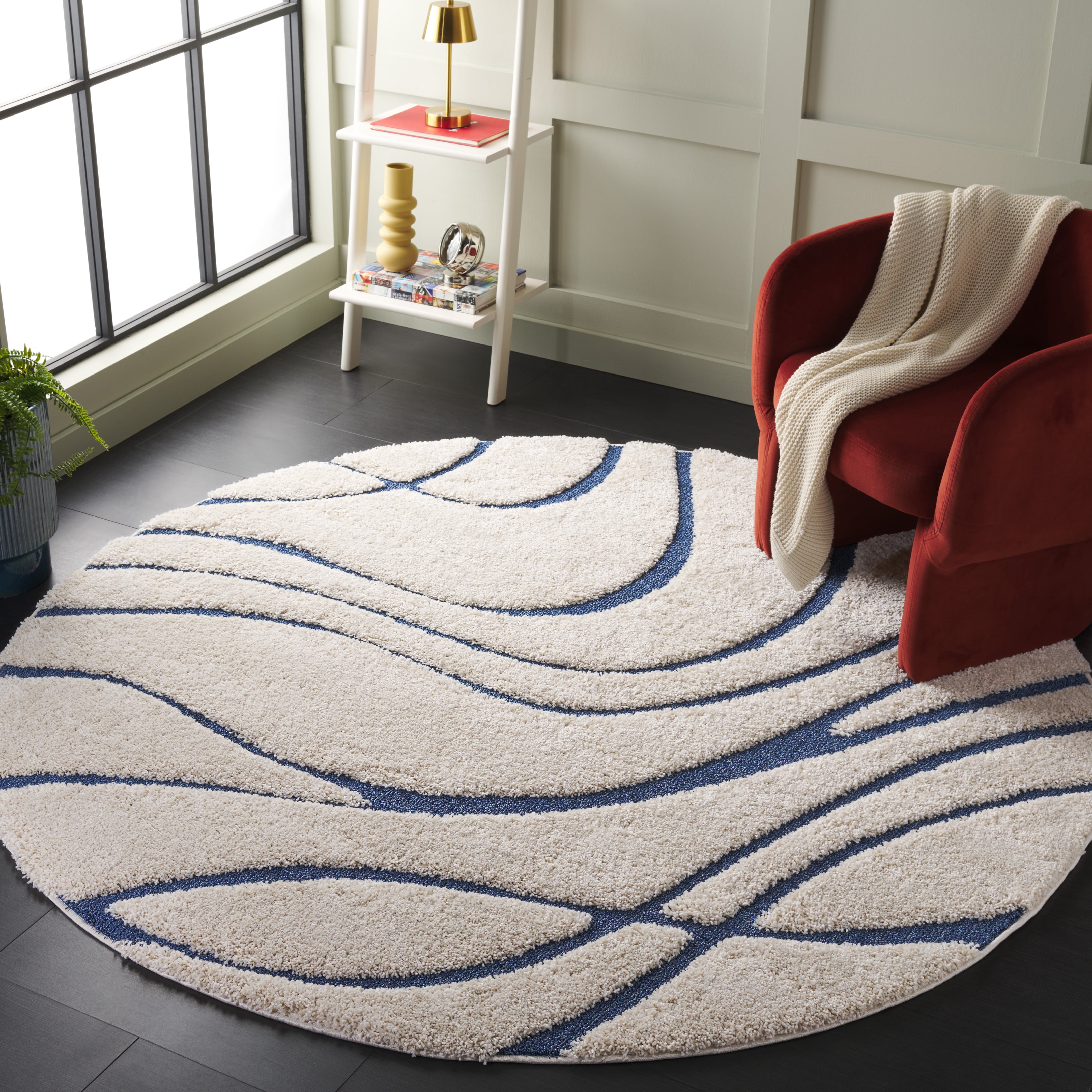 Safavieh Florida Tamzen Abstract Shag Area Rug, Cream/Blue, 3' x 3' Round