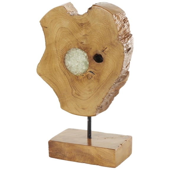 10" x 12" Brown Teak Wood Abstract Sculpture with Resin Embedded, by DecMode