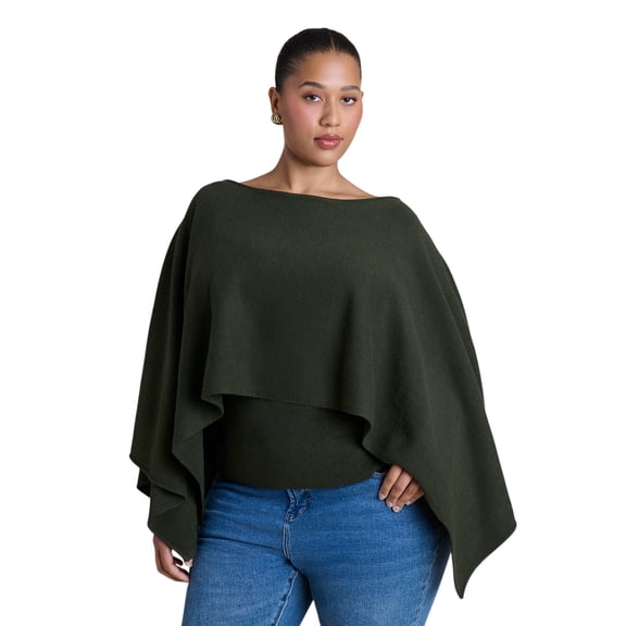 ELOQUII Women's Plus Size Layered Cape Sweater