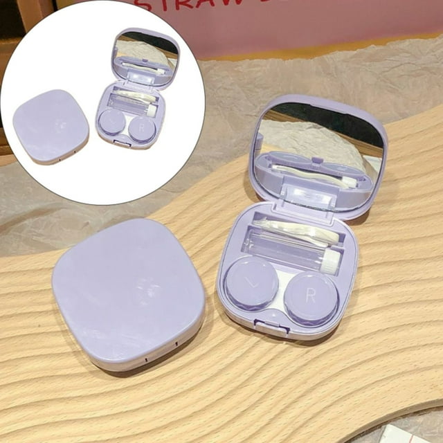 Cozival Contact Lens Case, Compact Contact Lens Case Set with Tweezers and Remover Tool, Portable Storage for Lenses and Solution, Ideal for Travel and Home Use, Travel Lens Case, Purple