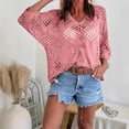 thumbnail image 3 of BSDJILFG Crochet Tops for Women 3/4 Batwing Sleeves Knit Cover Ups Sun Protection V-Neck Pullover Beach Cover Ups, 3 of 6